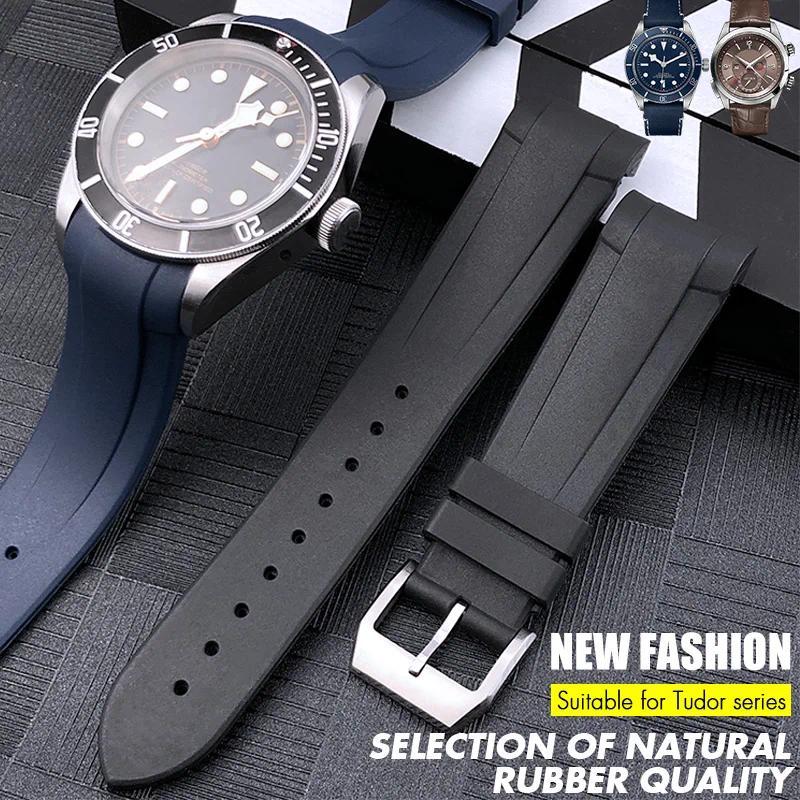 20mm 22mm Rubber Wat Strap for Tudor Black Bay PELAGOS High Quality Black Blue Red Silicone Foldong 