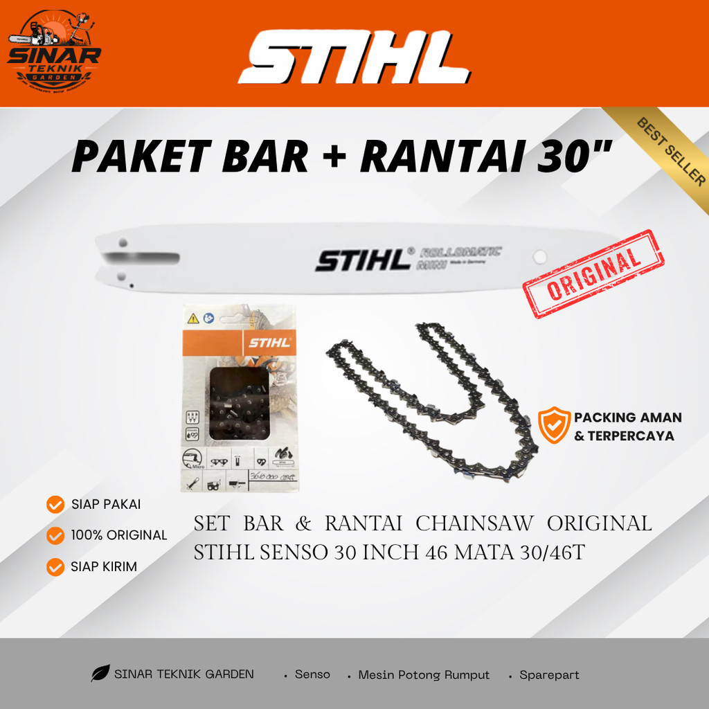 Set Bar dan Rantai Chainsaw 30 Inch Stihl 46 Mata 30/46T Guide Bar Senso Sparepart Gergaji Mesin Ori