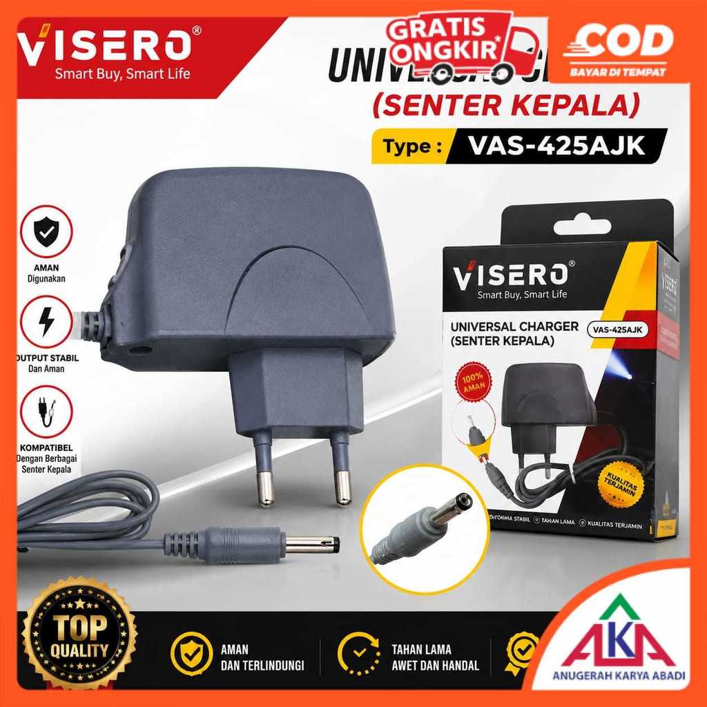 Charger Universal Senter Kepala VISERO DC 4.2V Jack Jek Besar Kecil Angka 8 Kipas Lampu Emergency
