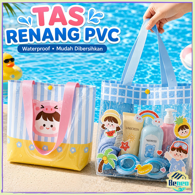 Tas Kosmetik Transparan Anti Air Tas Renang Anak Anti Air Tas Mandi Pvc Lucu Kapasitas Besar Tas Pen
