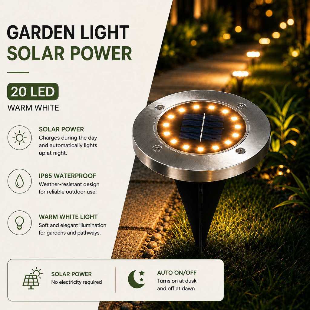 Lampu Taman Hias Ground Light Solar Sensor Warm White 20 LED - Y012