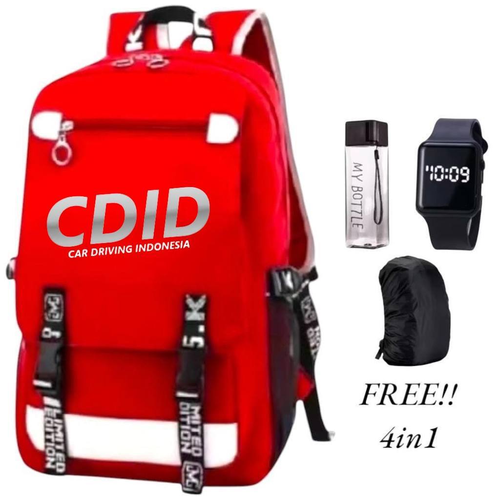 CDID Tas Sekolah Anak SD Laki Laki Perempuan Car Driving Indonesia Ransel Free 4in1 Botol Jam&Cover