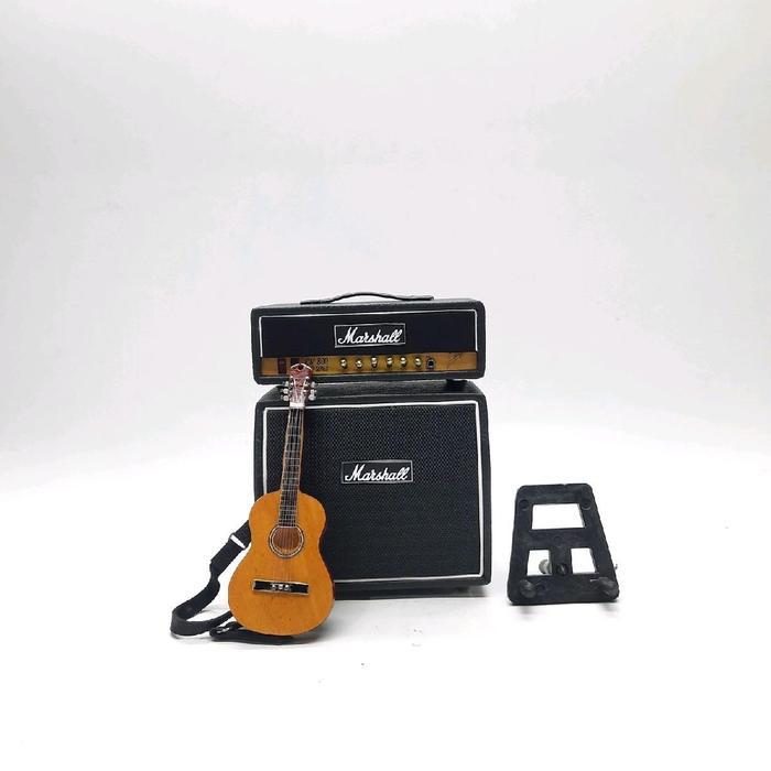 miniatur gitar akustik clasik dan miniatur ampli marshal skala 1:12 cocok untuk aksesoris action fig