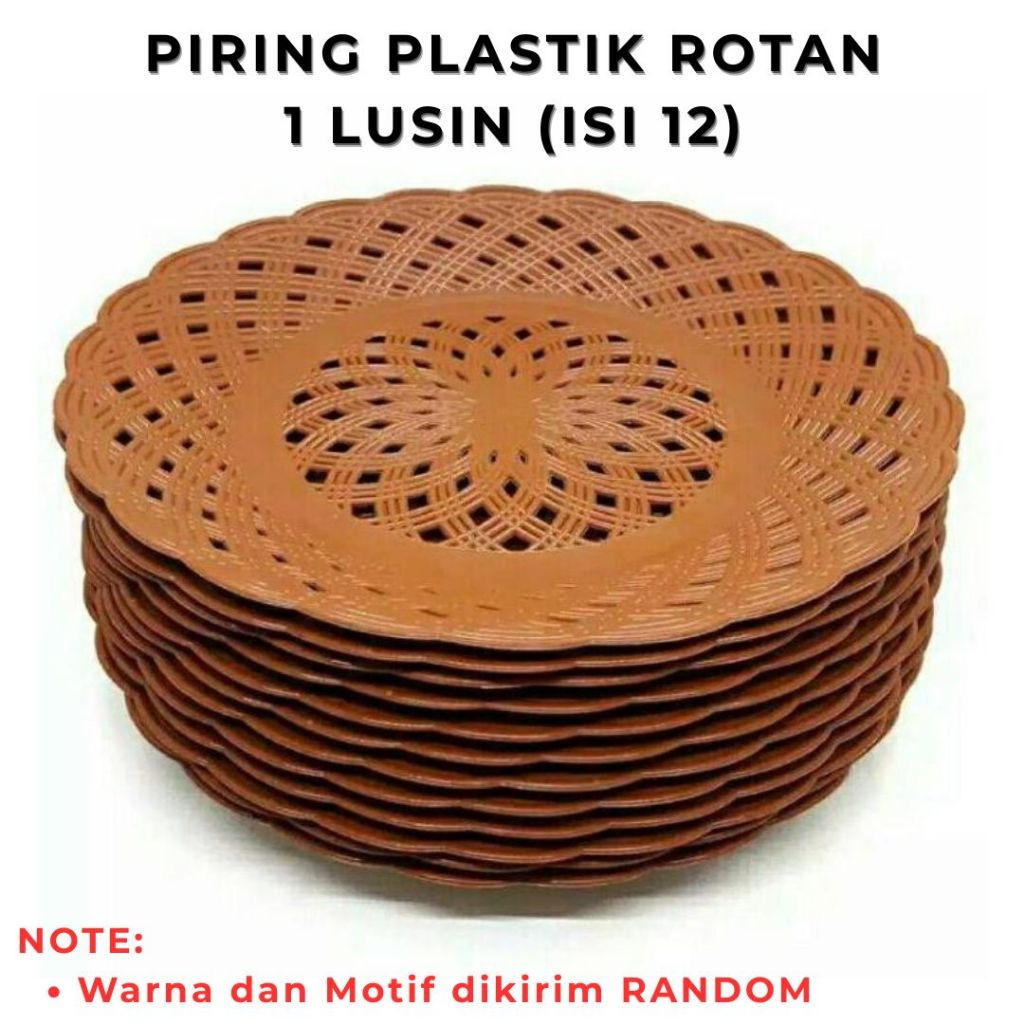 1 Lusin Piring Plastik Rotan / Piring Plastik Bentuk Rotan / Piring Plastik Lusinan
