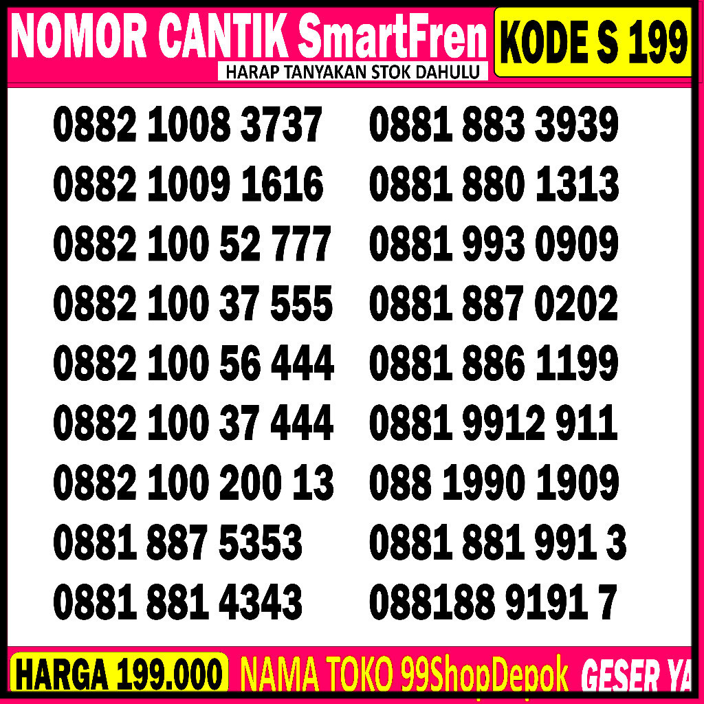 Nomor Cantik Smartfren 11 Angka 12 Digit Triple abab Nomer Smart 11 Digit 000 Seri  Tahun 888 999