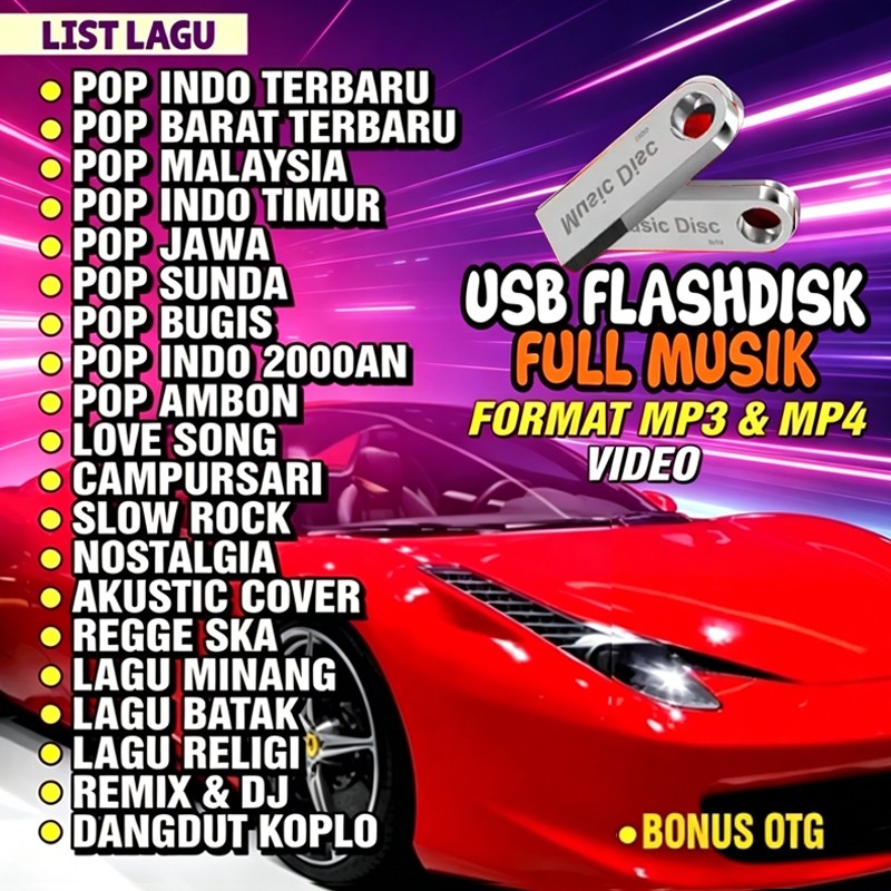 Flashdisk Musik Lagu Mp3 16GB 32GB 64GB Isi Ribuan Lagu Dangdut Pop Barat Remik Komplit Plug and Pla