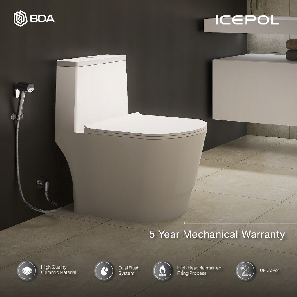 Icepol Kloset Duduk WC Toilet Syphonic Dual Flush On Piece Closet Duduk Desain Modern IC 8011