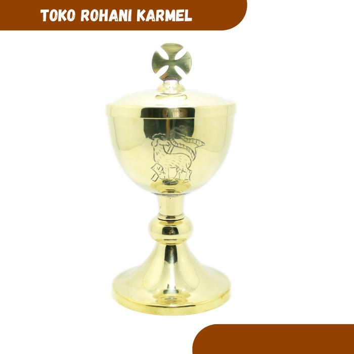 SIBORI TEMPAT HOSTI KATOLIK / PERALATAN MISA KATOLIK / SIBORI KUNINGAN - DIAMETER 8 CM