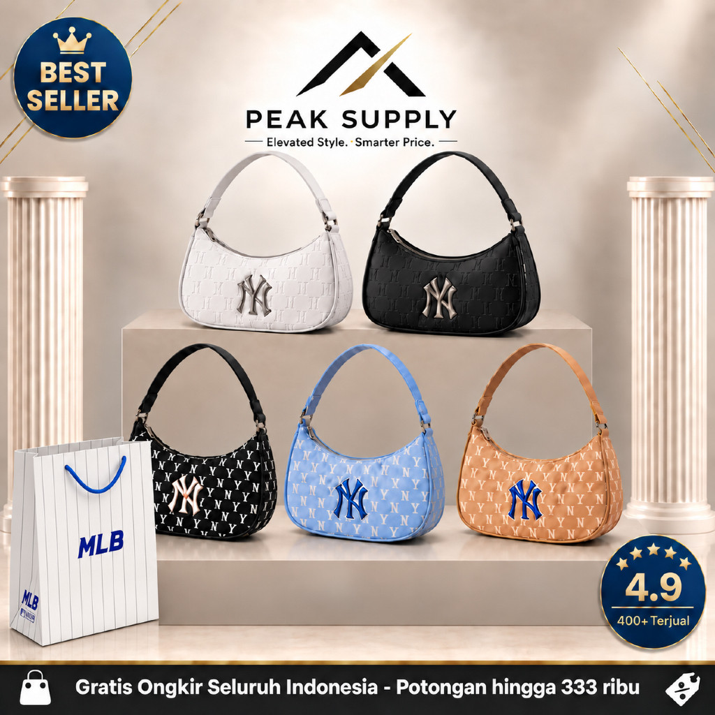 Tas MLB NY Jacquard Embo Hobo Bag Monogram Tas Bahu Wanita - PEAK SUPPLY BAG