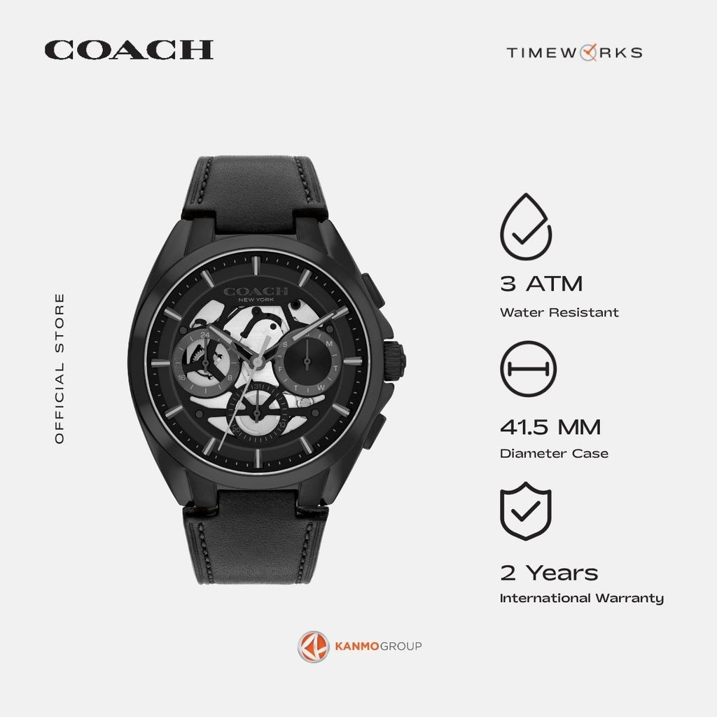 Coach Jackson Multifunction Black Leather Strap - Jam Tangan Pria - 14602773