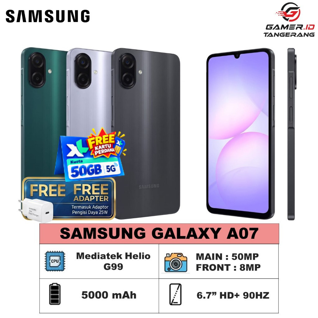 Samsung Galaxy A07 4/64GB,4/128GB Helio G99 50MP Kamera 6.7Inch HD+ 90Hz Free Adaptor 25W