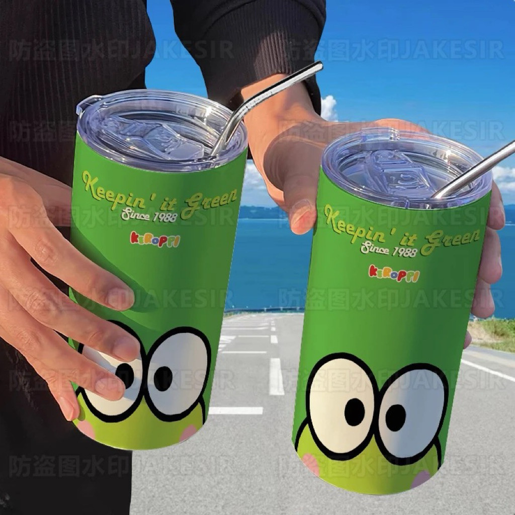 [PREORDER] Botol Minum Keroppi 420ml – Tumbler Stainless Steel Lucu dengan Sedotan