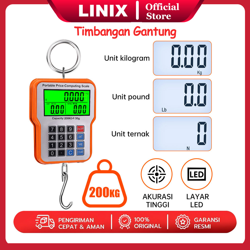 Linix Timbangan Gantung Digital 200KG Timbangan Gantung Barang 200KG Timbangan Digital Gantung Stain