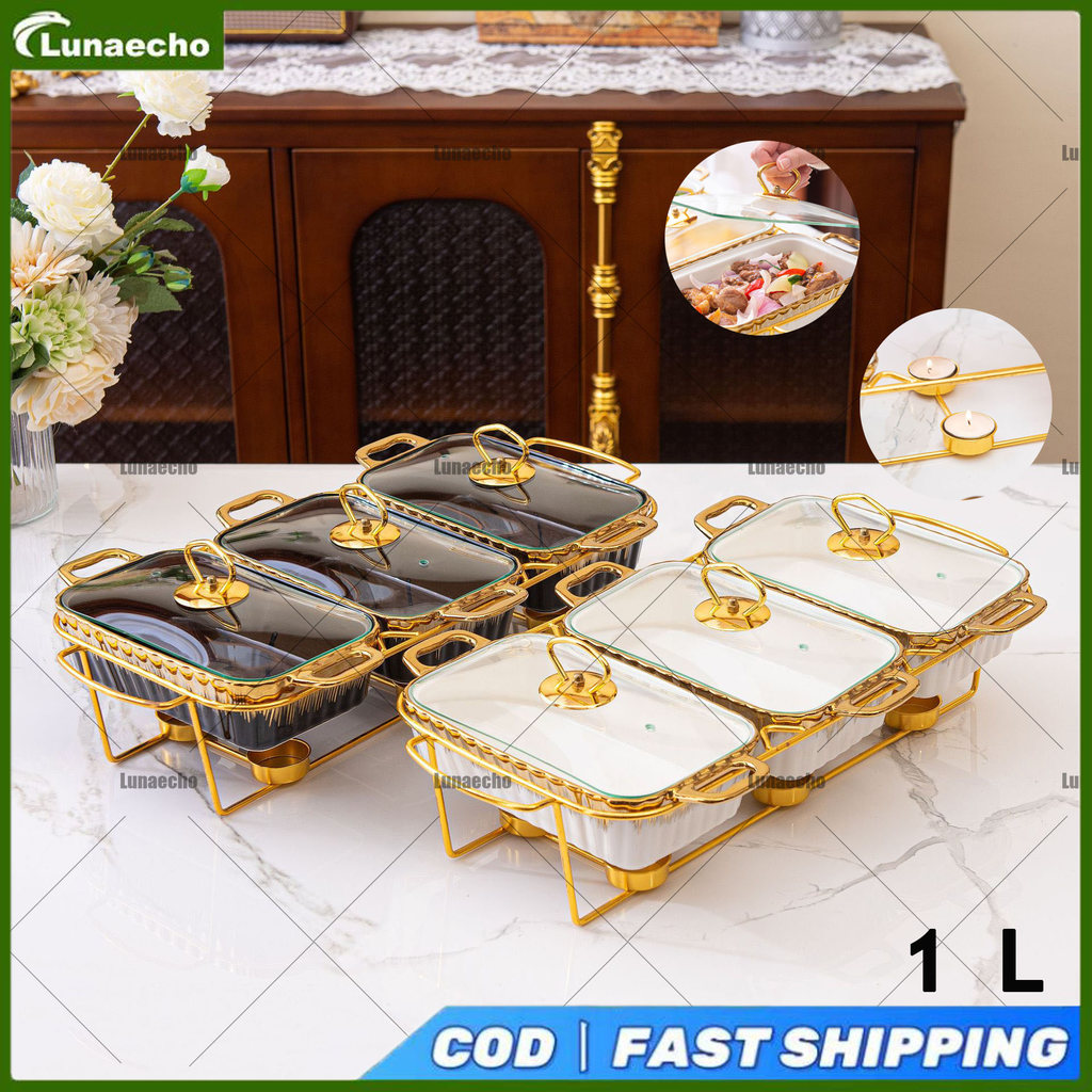 Set Prasmanan Sultan 3-in-1: Wadah Keramik Tebal Dengan Rak Besi Emas - Pilihan Warna Elegant