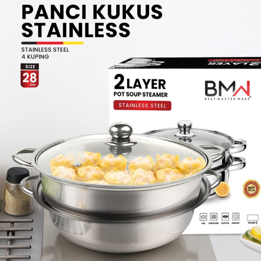 PROMO panci Kukus 2 Susun dandang Tutup Kaca panci Siomay kukusan Stainless Steel Kitchenware panci 