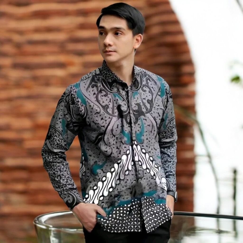 Kemeja Batik Pria Lengan Panjang & Lengan Pendek Warna Abu-Abu - Baju Batik Pria Dewasa