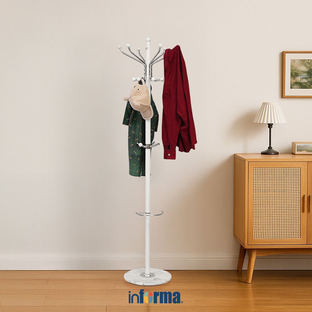 Informa Gantungan Pakaian Metal 38x38x182 cm - Putih Stand Hanger Gantungan Baju Berdiri Clothes Org