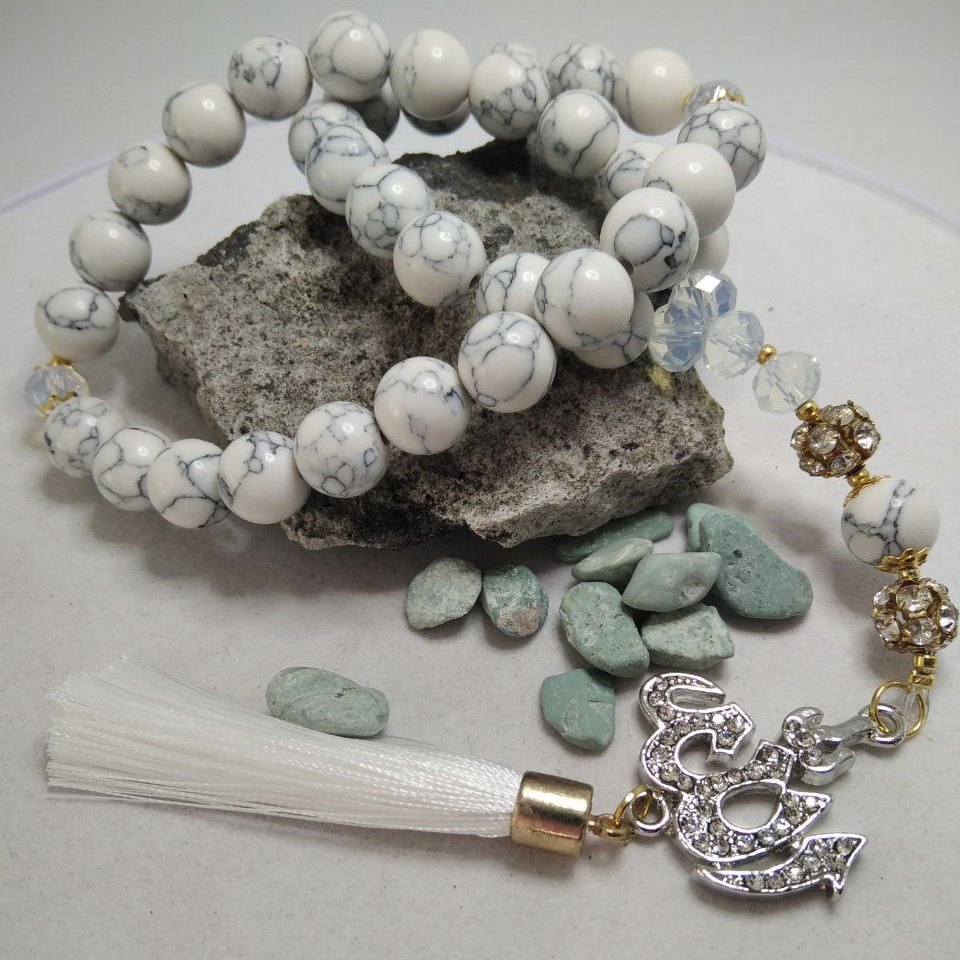 Tasbih Giok 33 butir Warna Putih / Eternal Serenity Tasbih / Tasbih Batu Giok Alam Rumbai / Tasbih 9
