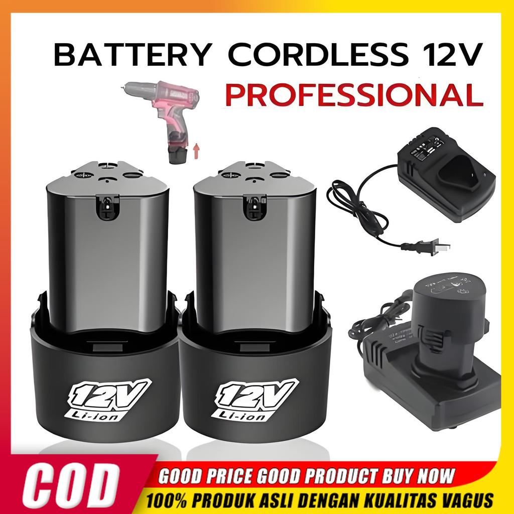 COD Baterai Mesin Bor Cas 12V 1300mAh + Charger / Baterai Lithium Isi Ulang Untuk Obeng & Bor Tangan