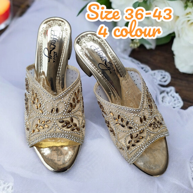GOLIASPOTSHOP  Sandal Pesta Wanita Mewah Hak 4cm Sandal Diamond Import  W1