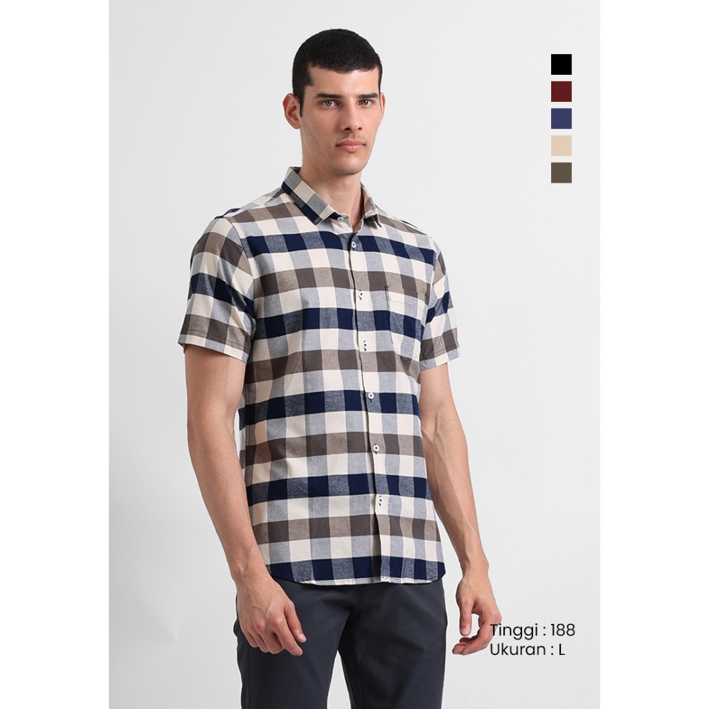 MANZONE - Kemeja Lengan Pendek Best Seller Motif Kotak-Kotak Rodrick Raka
