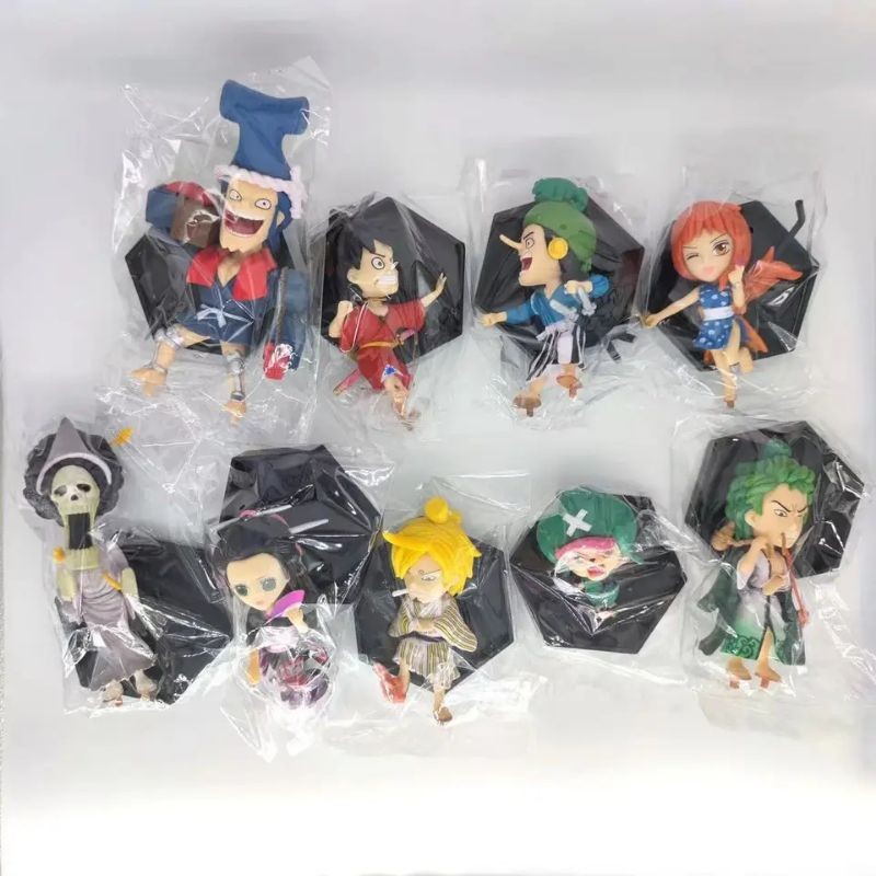 Figur One Piece Set 9 Pcs Kimono Wanokuni Ver Chibi Large Zoro Franky Luffy Nami Usopp Chopper Brook