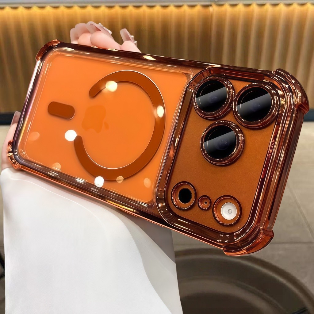 New Cosmic Orange Casing Luxury Plating Airbag Clear Magsafe Phone Case for iPhone 17 Air 17 Pro 17 