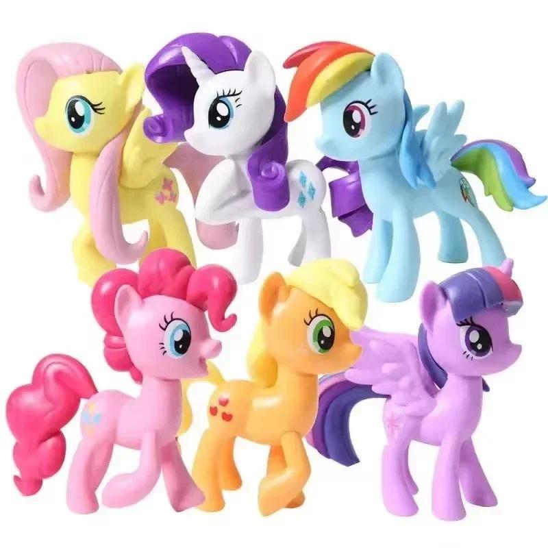6pcs/set My Little Pony Action Figures Toy 8cm Cartoon Anime Twilight Sparkle Model Doll Room Decora