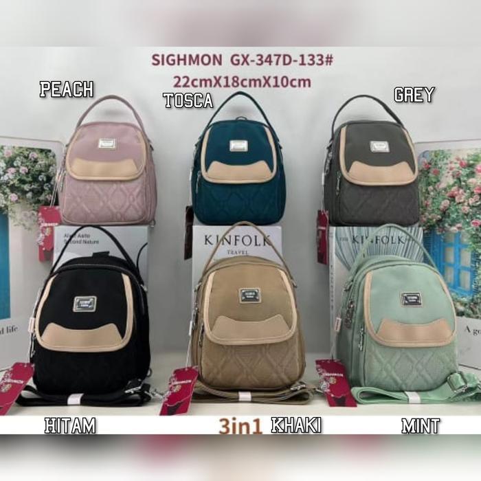 TAS WANITA ORI SIGHMON KANVAS 3in1 Ransel Slempang Tenteng 2Sleting - Mint