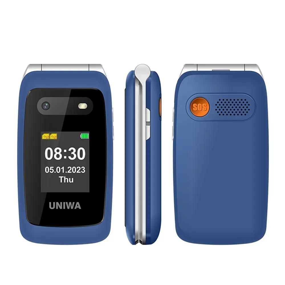 UNIWA V202T 4G Flip Senior Phone 2.4 Inch Dual Screen Emergency Call Button Feature Phone 1450mAh Bi