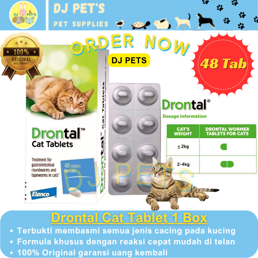Drontal Cat 1Box isi 48 Tablets 100% Asli Produksi German Elanco Obat Cacing Kucing