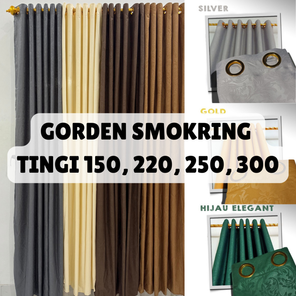 GORDEN PINTU JENDELA MURAH MINIMALIS KORDEN HORDENG POLOS EMBOSS SMOKRING 12 LUBANG GORDYN