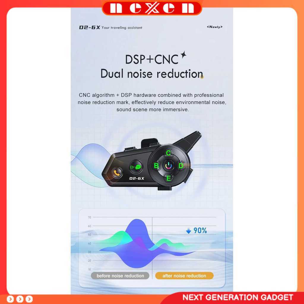 Intercom Helm Bluetooth Headset 6 Riders Call IPX6 1000mAh - D2-6X