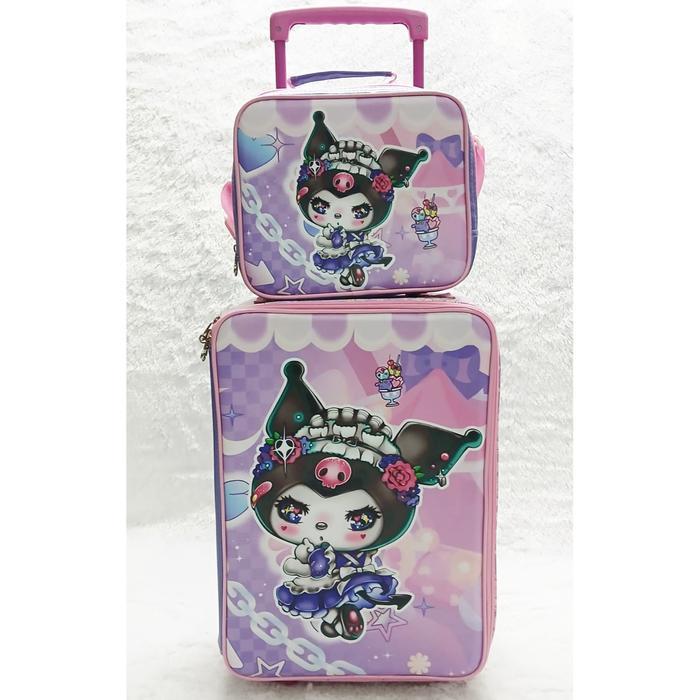 PROMO SET KOPER ANAK PEREMPUAN DAN LAKI LAKI BAHAN KAIN TAHAN AIR - SET KOPER KRM LILAC