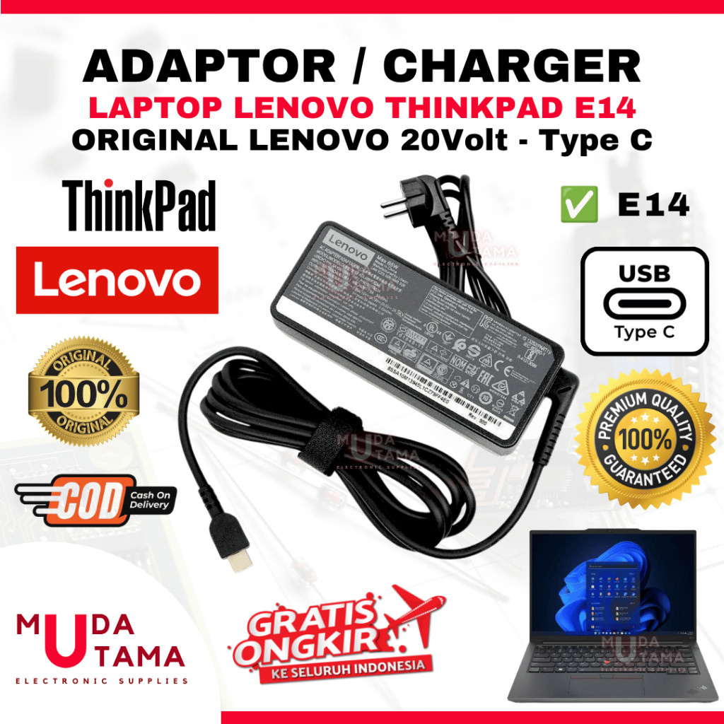 Adaptor Charger Laptop LENOVO Thinkpad E14 Type C Original - Adaptor Laptop LENOVO Thinkpad E14 - Ad
