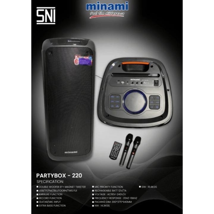 MINAMI PARTYBOX 220 PB 220 Speaker Portable Double Woofer 8