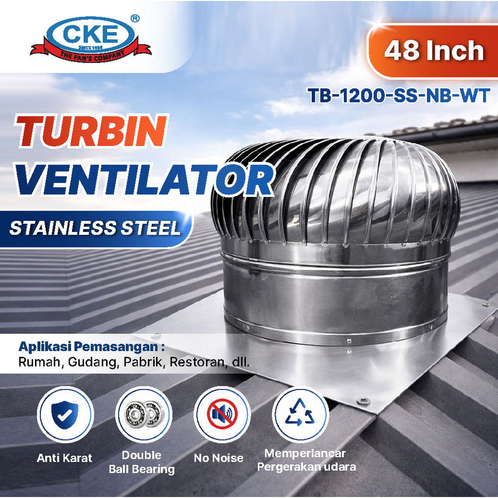 CKE Turbin Ventilator 48 Inch Ventilator Atap Gudang Pabrik Roof Ventilator Stainless Steel Anti Kar