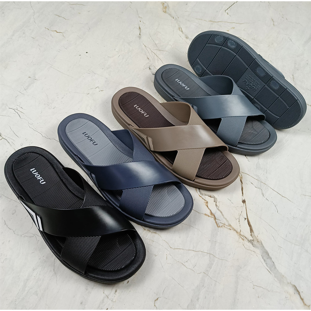 JASHOP LUOFU Sandal Selop Silang Jelly Karet PVC Pria F1192-E01 [b02]