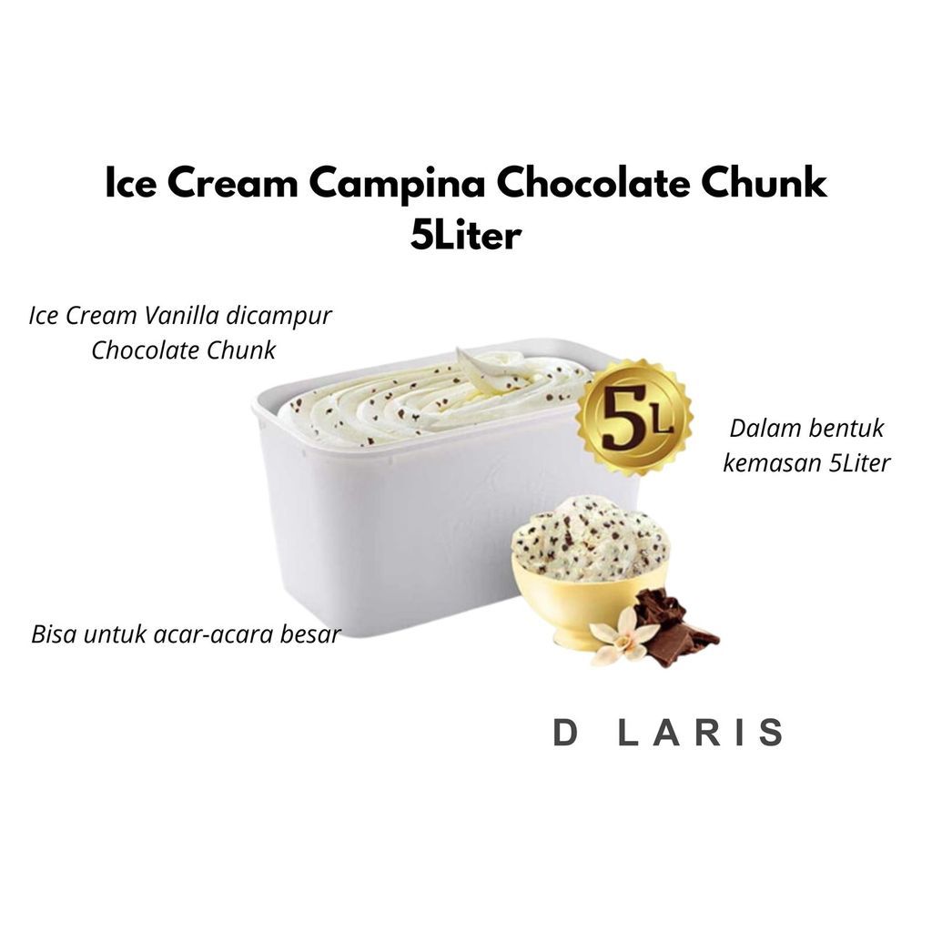 Es Krim Campina Vanilla Choco Chunk 5 liter Ice Cream Ember Box Besar 5L Rasa Vanila Irisan Coklat