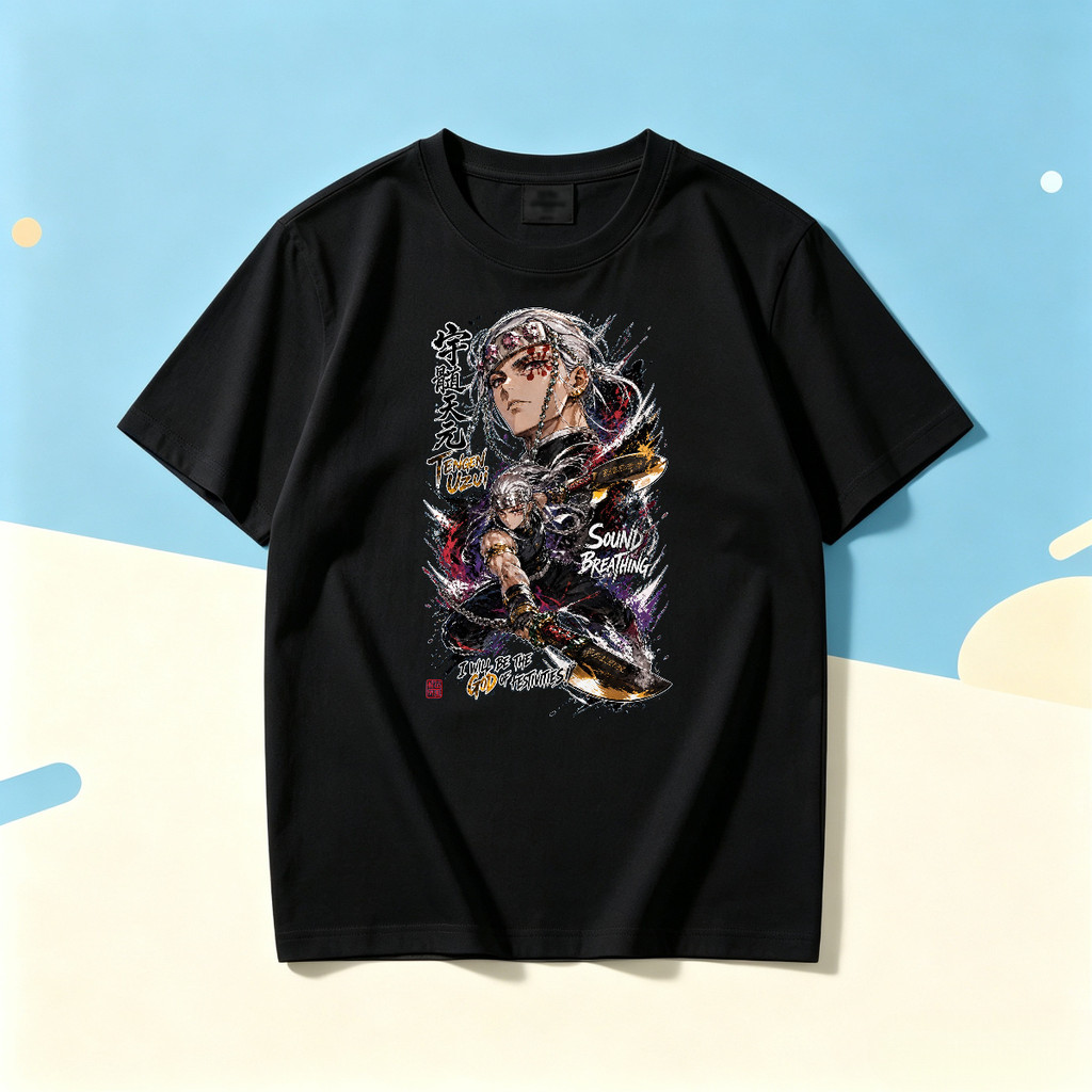 Kaos Pria Retro Amerik Bertema Anime Aksi Dengan Ilustrasi Dua Pendekar Rambut Perak Senjata Pedang