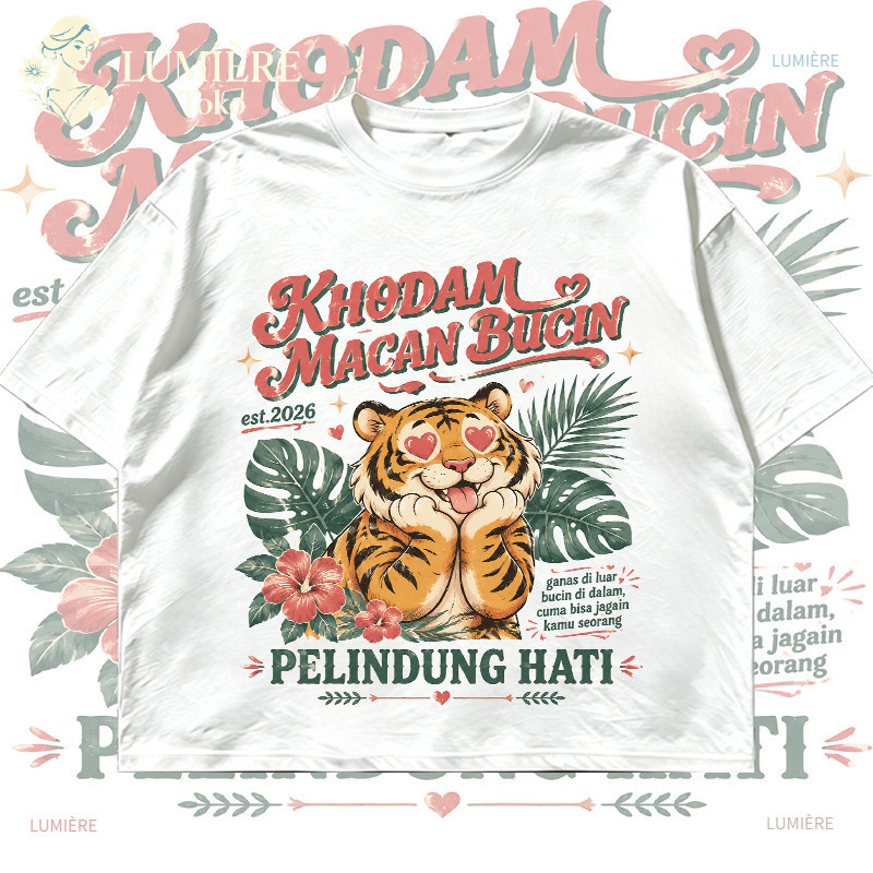 [COD]LUMIÈRE Toko|kaos wanita lengan pendek oversize boxy atasan motif khodam macan bucin bunga trop