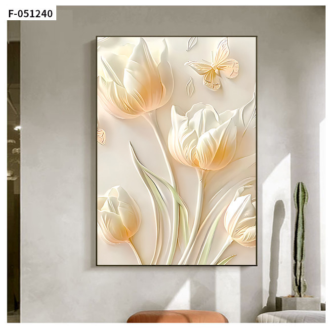 Poster Dinding Bunga Putih Pastel, Wallpaper Stiker Motif Tulip dan Senja, Hiasan Dinding Nuansa Lem