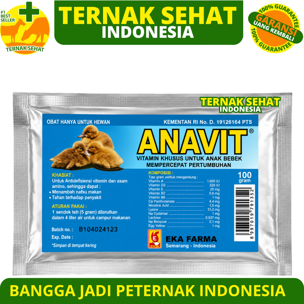 ANAVIT 100 GRAM EKA FARMA - Vitamin Anakan Bebek DOD Itik Tingkatkan Nafsu Makan & Pertumbuhan
