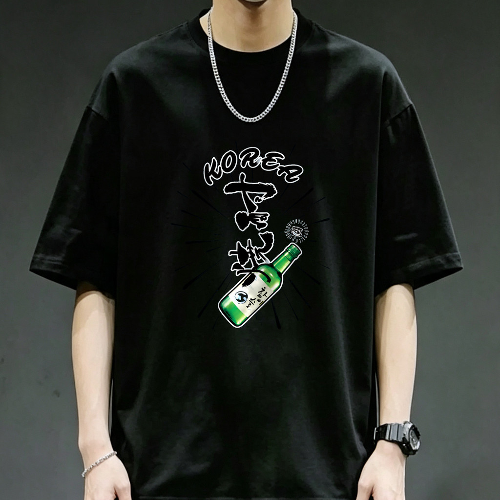Kaos Pria Distro Original 100% Lengan Pendek Desain Korea Minuman Soju Kaos Sablon Unisex Katun Prem