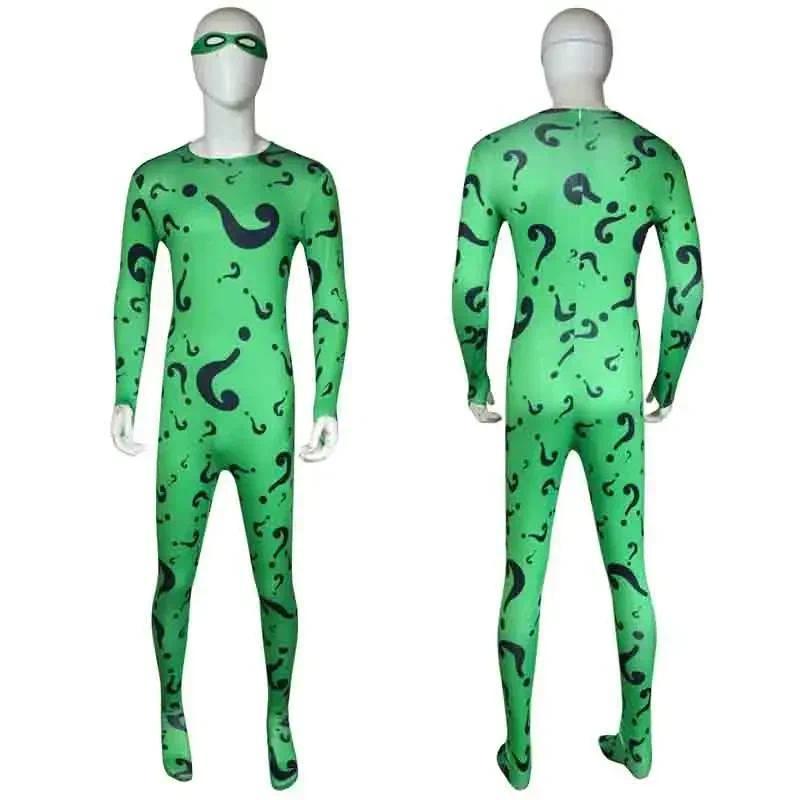 Adult Men TV Riddler Cosplay Costume Shirt Coat Pants Tie Mask Fantasy Uniform Halloween Carnival Pa
