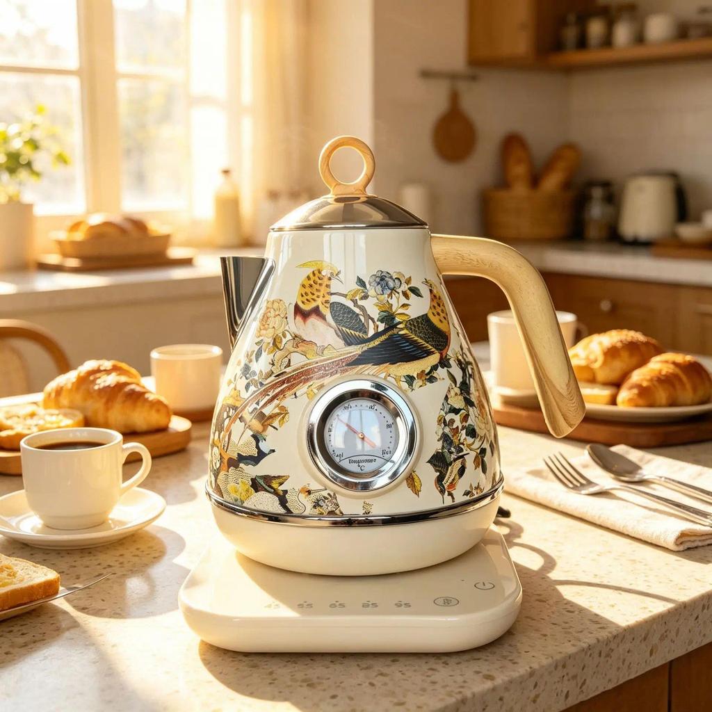 1.7L Retro Electric Kettle Home 304 Stainless Steel Insulation Milk Kettle Smart Tea Kettle Temperat
