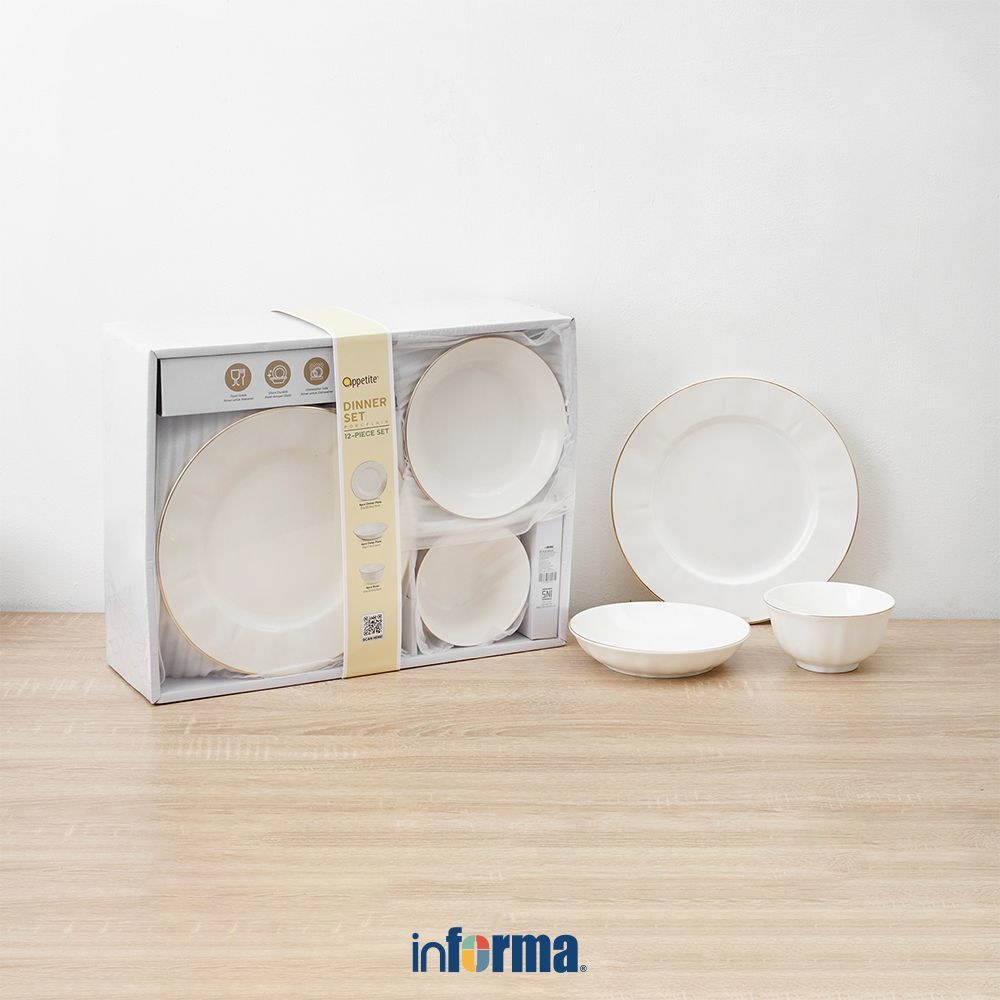 Informa Appetite Arlo Perlengkapan Makan Porcelain Set 12 pcs - Putih Dining Set Tableware Alat Maka