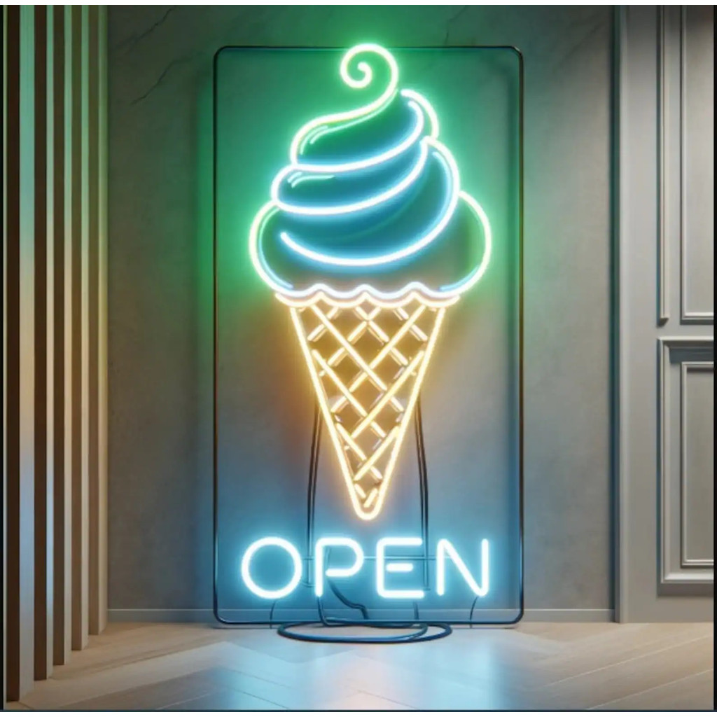 Ice cream open Neon Sign, Ice cream cone neon sign, Neon Dessert Sign, Ice Cream Shop DecorNeonsign 