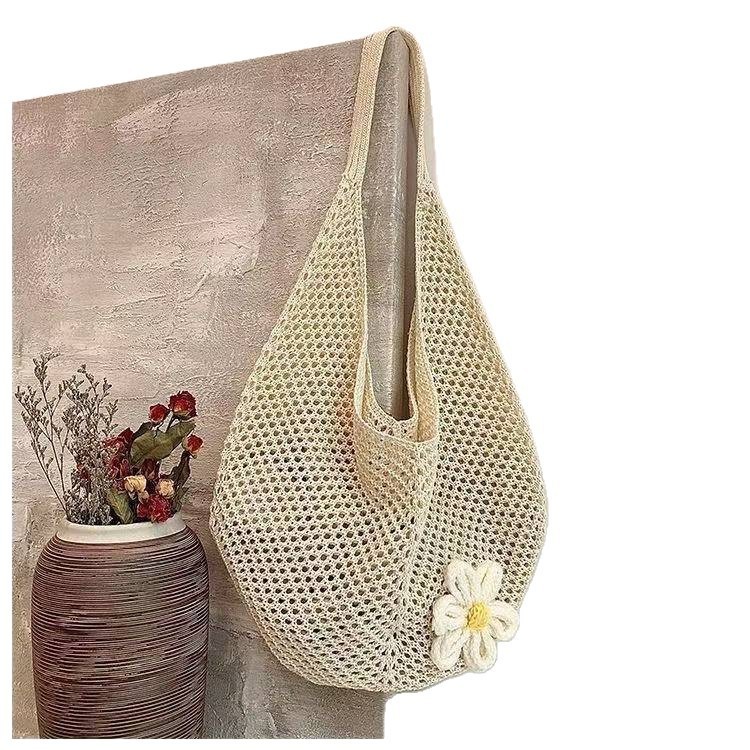 Tas Rajut Selempang Wanita Aesthetic dengan Bunga Daisy Handmade