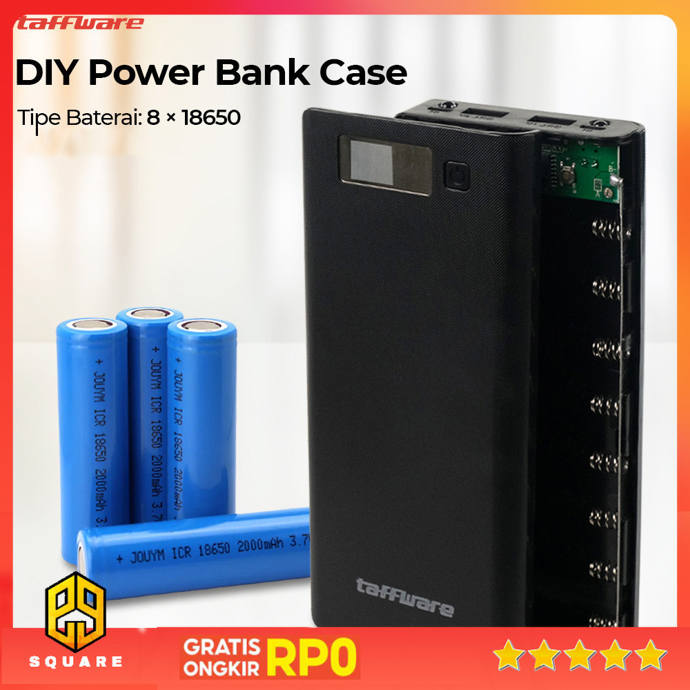 Taffware Power Bank DIY Case LCD Display Dual USB Port 8 PCS 18650 - A8 Original 99 Square